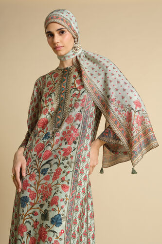 Azza Printed Silk Stole - Sage, Sage, image 2